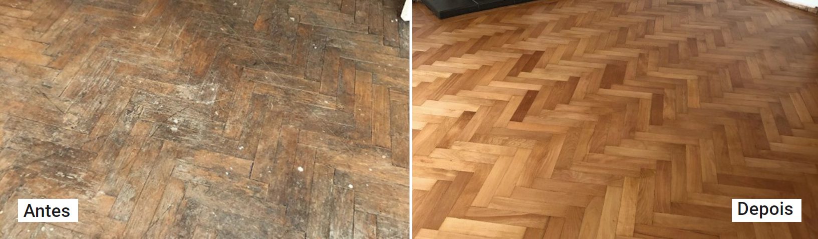 Piso de madeira antes e depois